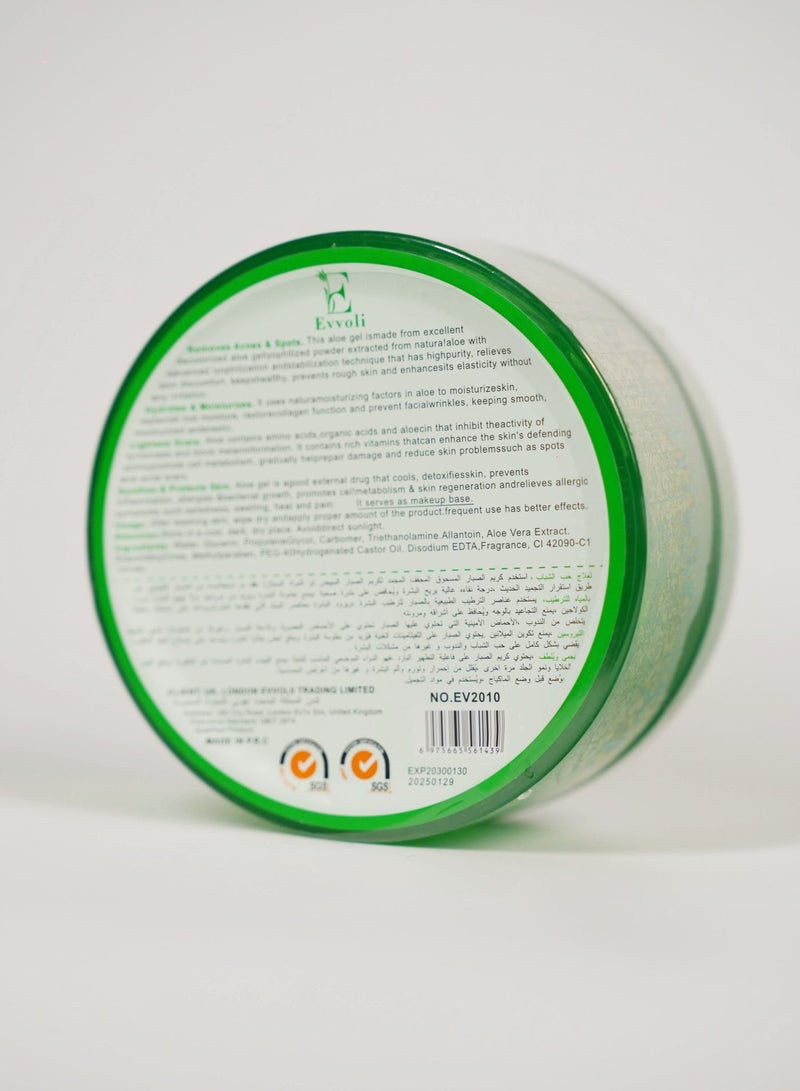 evvoli 99% Organic Aloe Vera Gel for Sunburn Relief  Hydration, Soothing Moisturizer for Face & BodyNatural Aloe Vera Gel -Organic Moisturizing Cream, Soothing and Hydrating, Sunburn and Scar Repair, Care for Face Body Hair 300 ML - Image 2